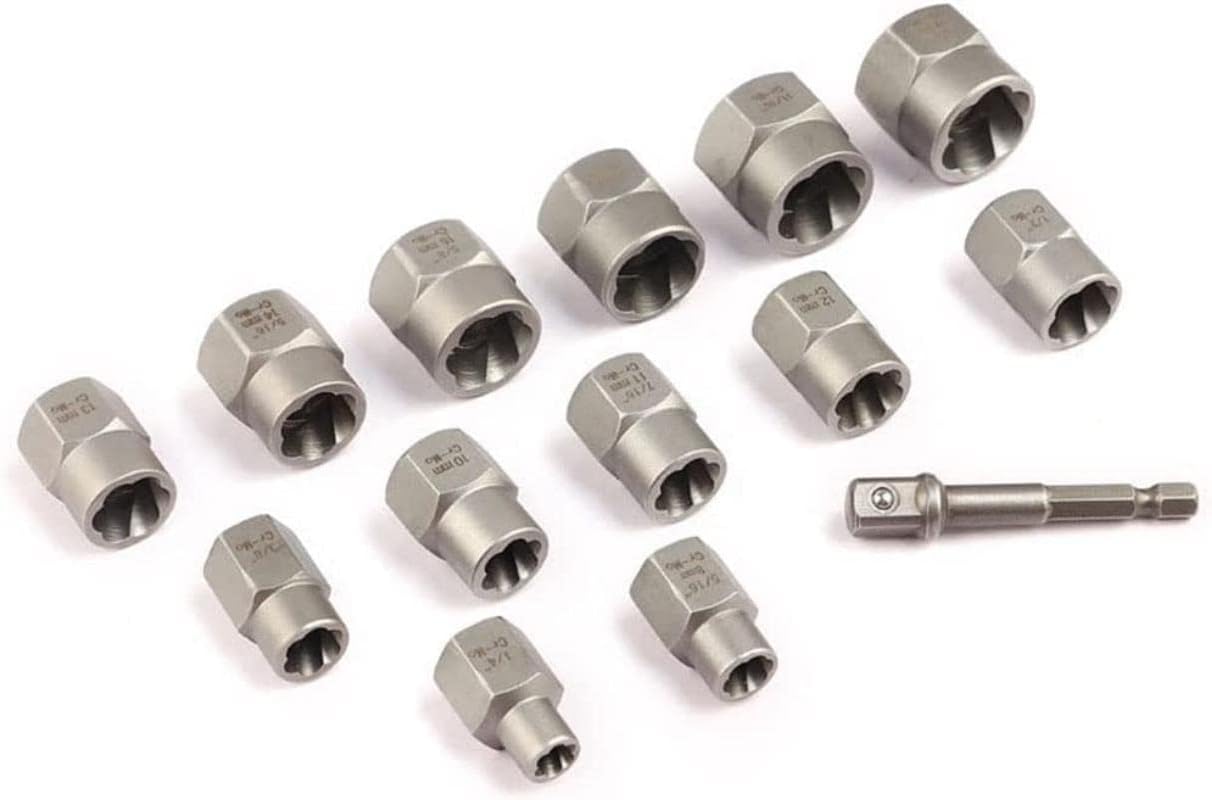 14-teiliges Schraubenausdreher-Set, Schlagschraube- und Mutternentferner-Steckschlüssel-Werkzeug, abisolierte Radmuttern-Entferner, abgerundete Schrauben und Muttern (Einheitsgröße, 14 Stück) )