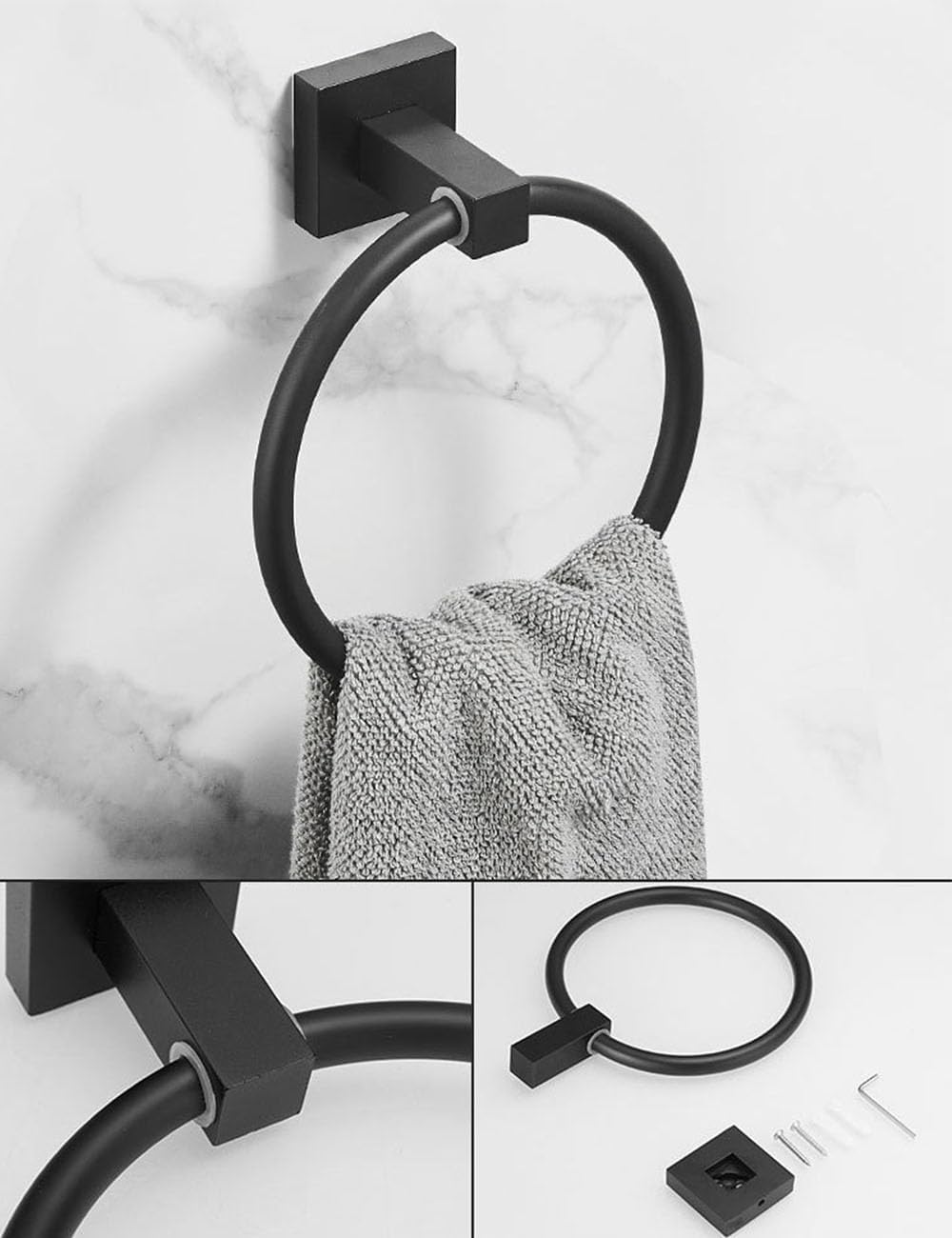 Handtuchring aus Edelstahl, mattschwarz, Wandmontage, Badezimmer-Handtuchhalter, Handtuchhalter für Badezimmer, Organizer, Küche (schwarz-rot)